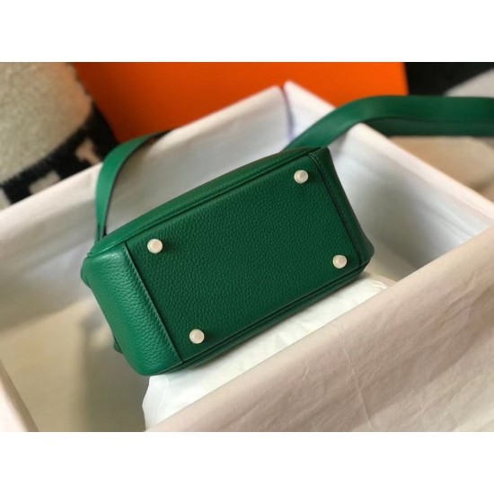 Hermes Mini Lindy Bag In Green Clemence Leather