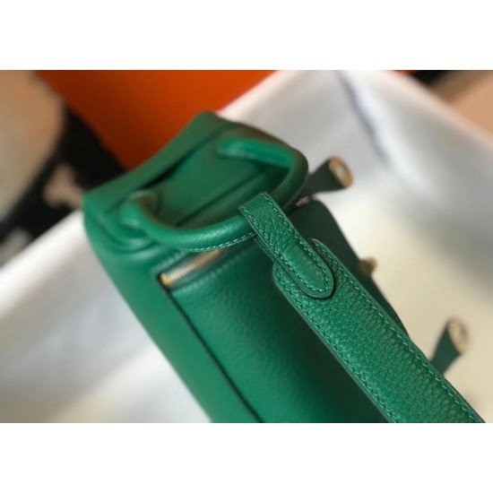 Hermes Mini Lindy Bag In Green Clemence Leather