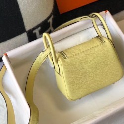 Hermes Mini Lindy Bag In Jaune Poussin Clemence Leather