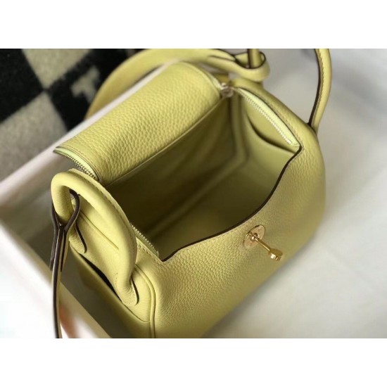 Hermes Mini Lindy Bag In Jaune Poussin Clemence Leather