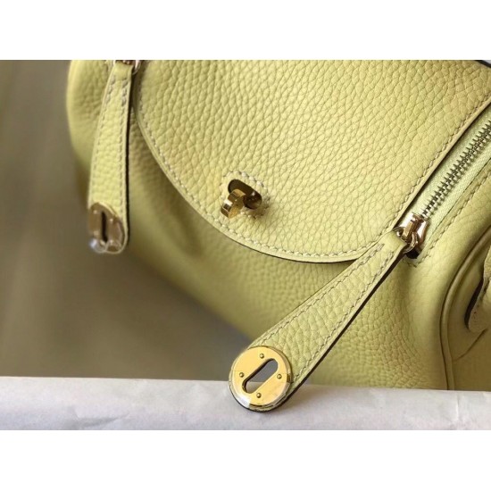 Hermes Mini Lindy Bag In Jaune Poussin Clemence Leather