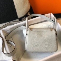 Hermes Mini Lindy Bag In Pearl Grey Clemence Leather