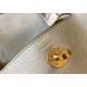 Hermes Mini Lindy Bag In Pearl Grey Clemence Leather