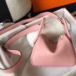 Hermes Mini Lindy Bag In Pink Clemence Leather