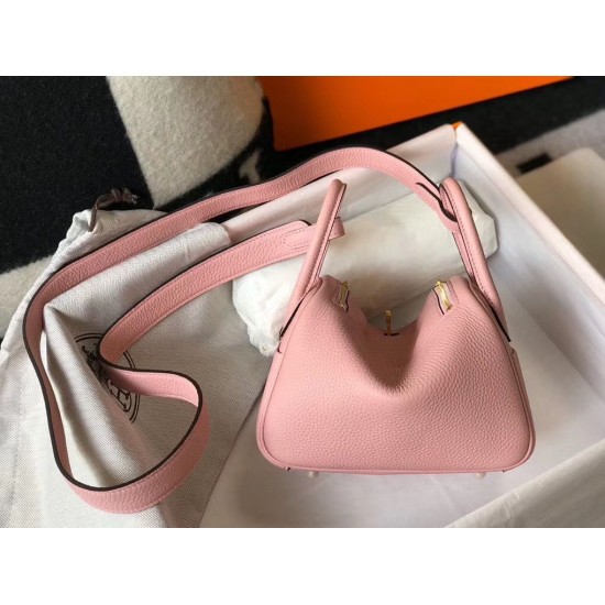 Hermes Mini Lindy Bag In Pink Clemence Leather