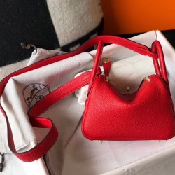 Hermes Mini Lindy Bag In Red Clemence Leather