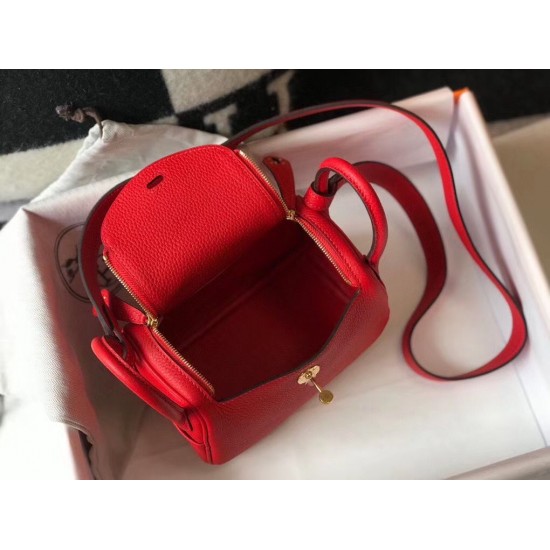 Hermes Mini Lindy Bag In Red Clemence Leather