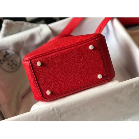 Hermes Mini Lindy Bag In Red Clemence Leather