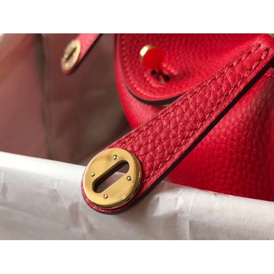 Hermes Mini Lindy Bag In Red Clemence Leather