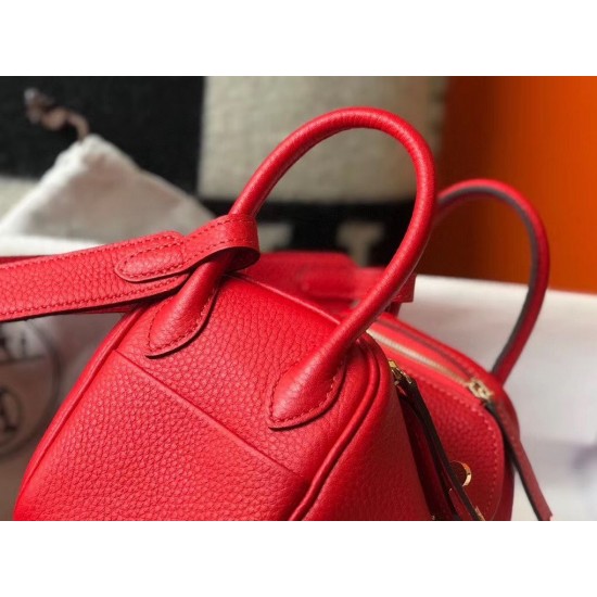 Hermes Mini Lindy Bag In Red Clemence Leather