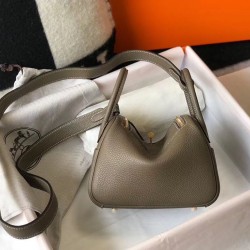 Hermes Mini Lindy Bag In Taupe Clemence Leather