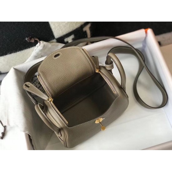 Hermes Mini Lindy Bag In Taupe Clemence Leather