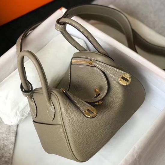 Hermes Mini Lindy Bag In Tourterelle Clemence Leather