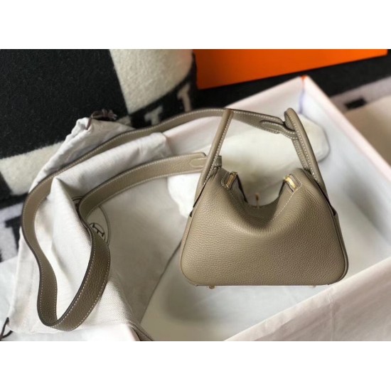 Hermes Mini Lindy Bag In Tourterelle Clemence Leather