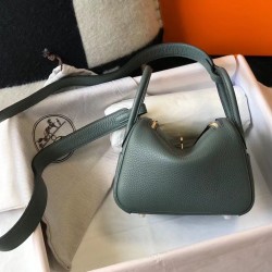 Hermes Mini Lindy Bag In Vert Amande Clemence Leather