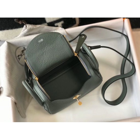 Hermes Mini Lindy Bag In Vert Amande Clemence Leather