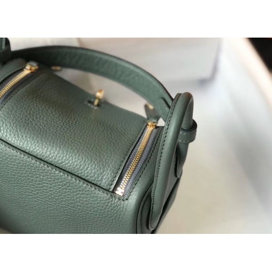 Hermes Mini Lindy Bag In Vert Amande Clemence Leather