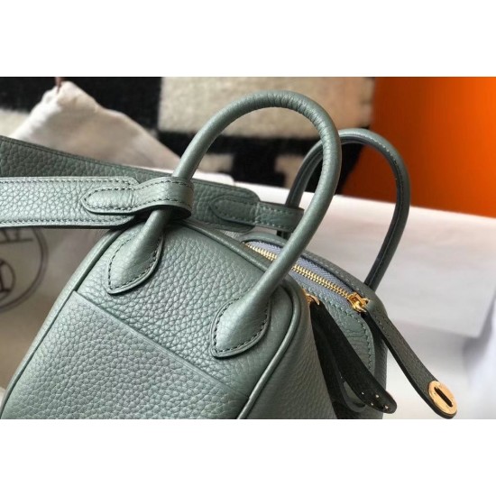 Hermes Mini Lindy Bag In Vert Amande Clemence Leather