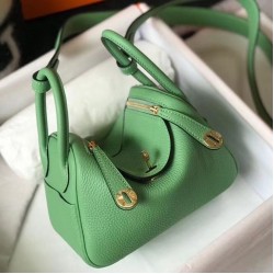 Hermes Mini Lindy Bag In Vert Criquet Clemence Leather