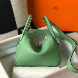 Hermes Mini Lindy Bag In Vert Criquet Clemence Leather