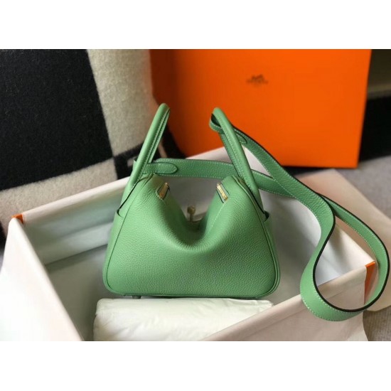 Hermes Mini Lindy Bag In Vert Criquet Clemence Leather