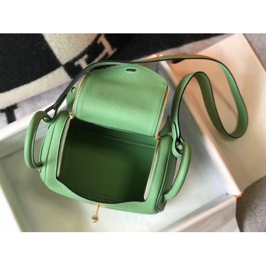 Hermes Mini Lindy Bag In Vert Criquet Clemence Leather