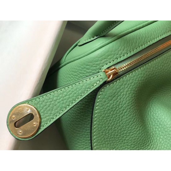 Hermes Mini Lindy Bag In Vert Criquet Clemence Leather