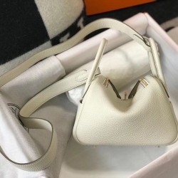 Hermes Mini Lindy Bag In White Clemence Leather