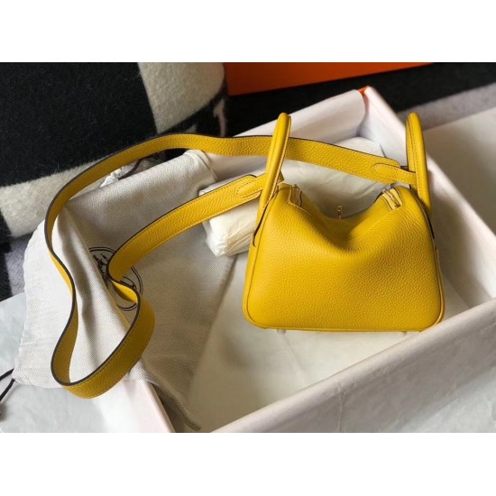 Hermes Mini Lindy Bag In Yellow Clemence Leather