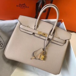 Hermes Birkin 25cm Bag In Beige Clemence Leather