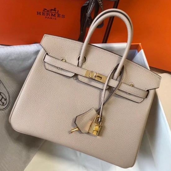 Hermes Birkin 25cm Bag In Beige Clemence Leather