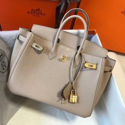 Hermes Birkin 25cm Bag In Beige Clemence Leather