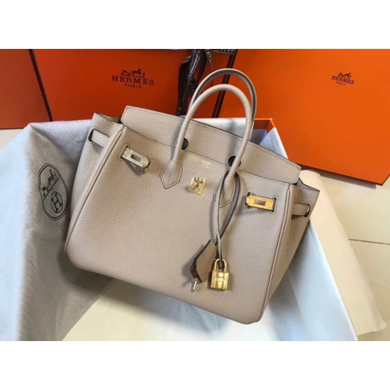 Hermes Birkin 25cm Bag In Beige Clemence Leather