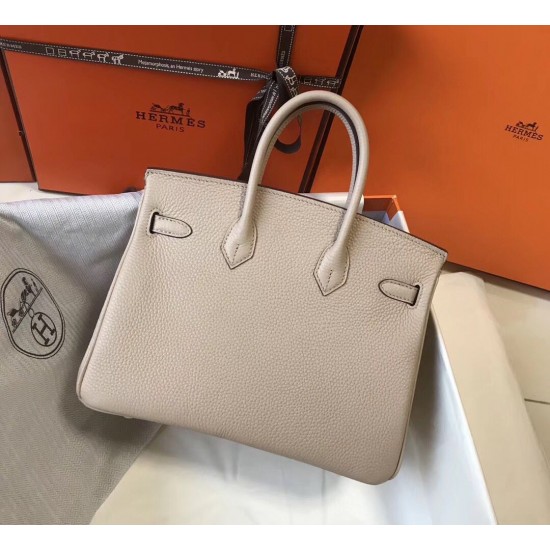 Hermes Birkin 25cm Bag In Beige Clemence Leather