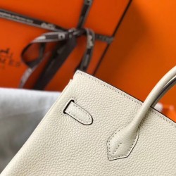 Hermes Birkin 25cm Bag In Beton Clemence Leather