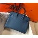 Hermes Birkin 25cm Bag In Blue Agate Clemence Leather