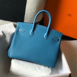 Hermes Birkin 25cm Bag In Blue Jean Clemence Leather