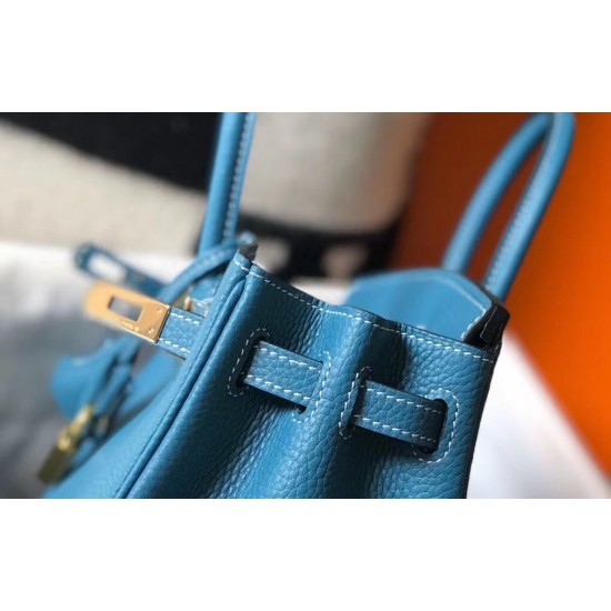 Hermes Birkin 25cm Bag In Blue Jean Clemence Leather