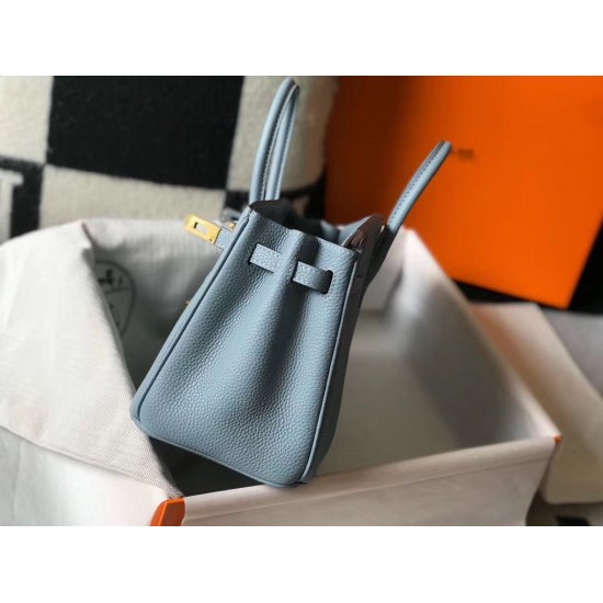 Hermes Birkin 25cm Bag In Blue Lin Clemence Leather