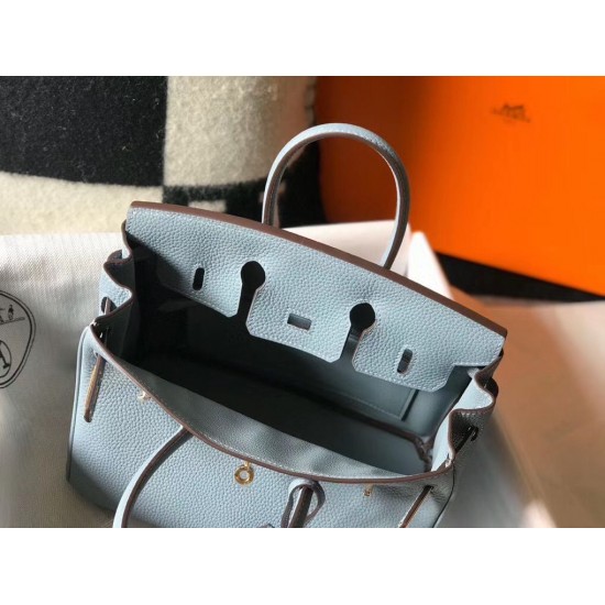 Hermes Birkin 25cm Bag In Blue Lin Clemence Leather