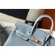 Hermes Birkin 25cm Bag In Blue Lin Clemence Leather