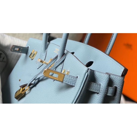 Hermes Birkin 25cm Bag In Blue Lin Clemence Leather