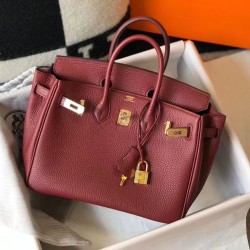 Hermes Birkin 25cm Bag In Bordeaux Clemence Leather