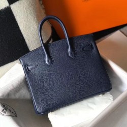 Hermes Birkin 25cm Bag In Navy Blue Clemence Leather