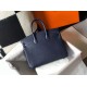 Hermes Birkin 25cm Bag In Navy Blue Clemence Leather