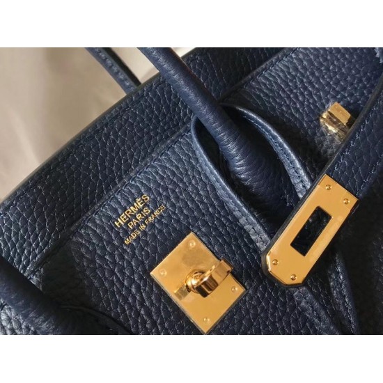 Hermes Birkin 25cm Bag In Navy Blue Clemence Leather