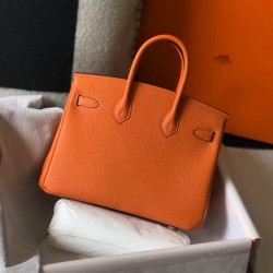 Hermes Birkin 25cm Bag In Orange Clemence Leather