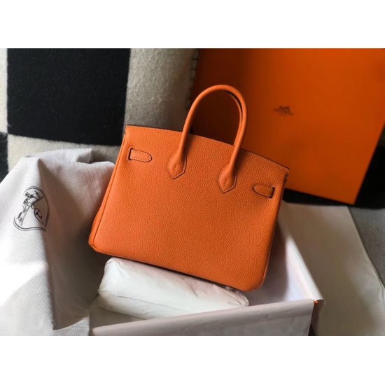 Hermes Birkin 25cm Bag In Orange Clemence Leather