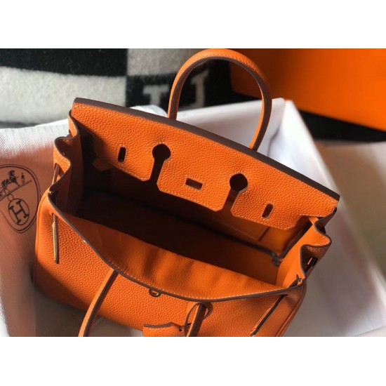 Hermes Birkin 25cm Bag In Orange Clemence Leather