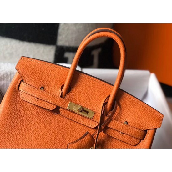 Hermes Birkin 25cm Bag In Orange Clemence Leather